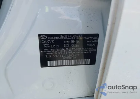 2021 Hyundai Sonata Sel из США, поврежденный, VIN 5NPEF4JA1MH085698